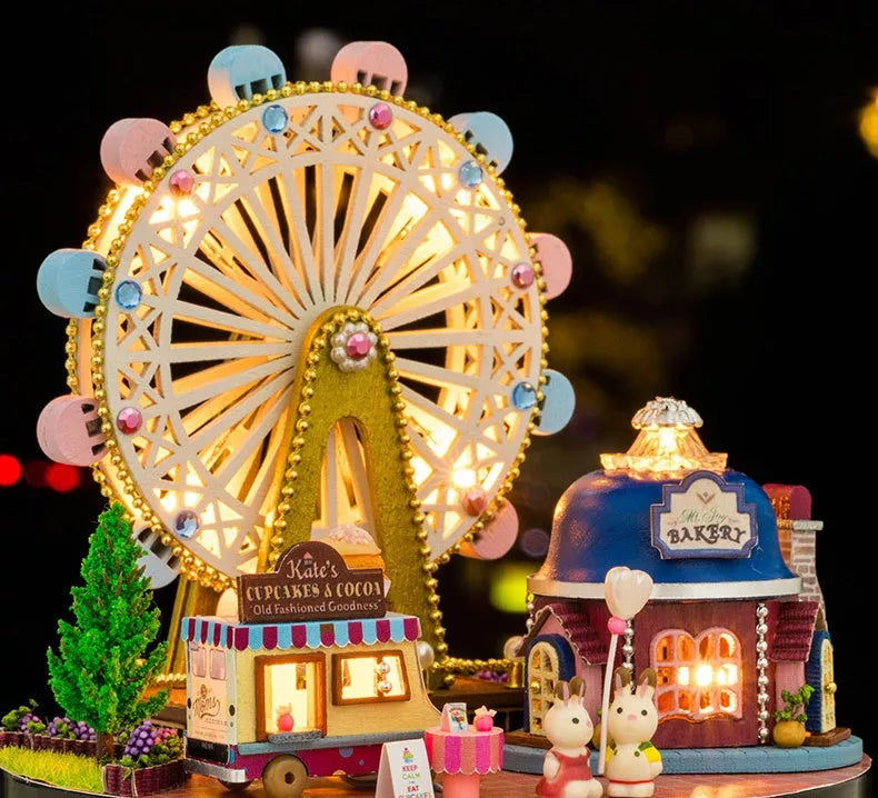 Wooden Ferris wheel building block toy with transparent cover for children's skill development