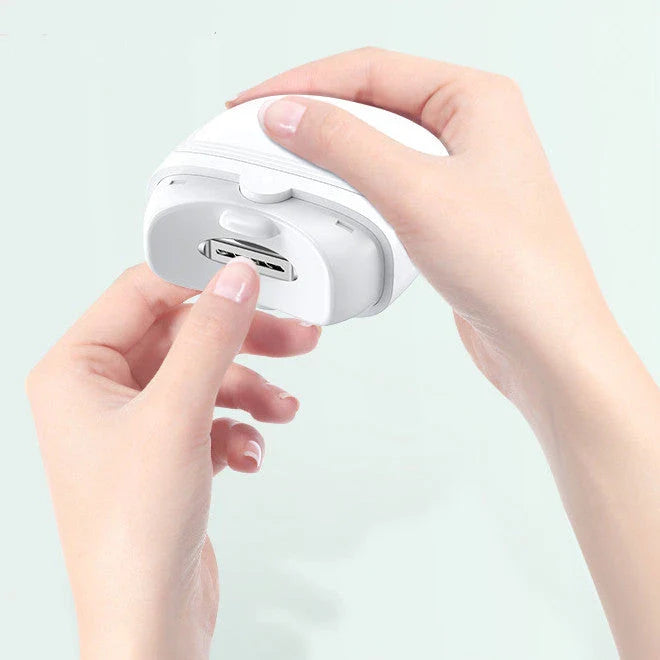Rechargeable electric nail trimmer with LED light for convenient, salon-quality nail grooming at home