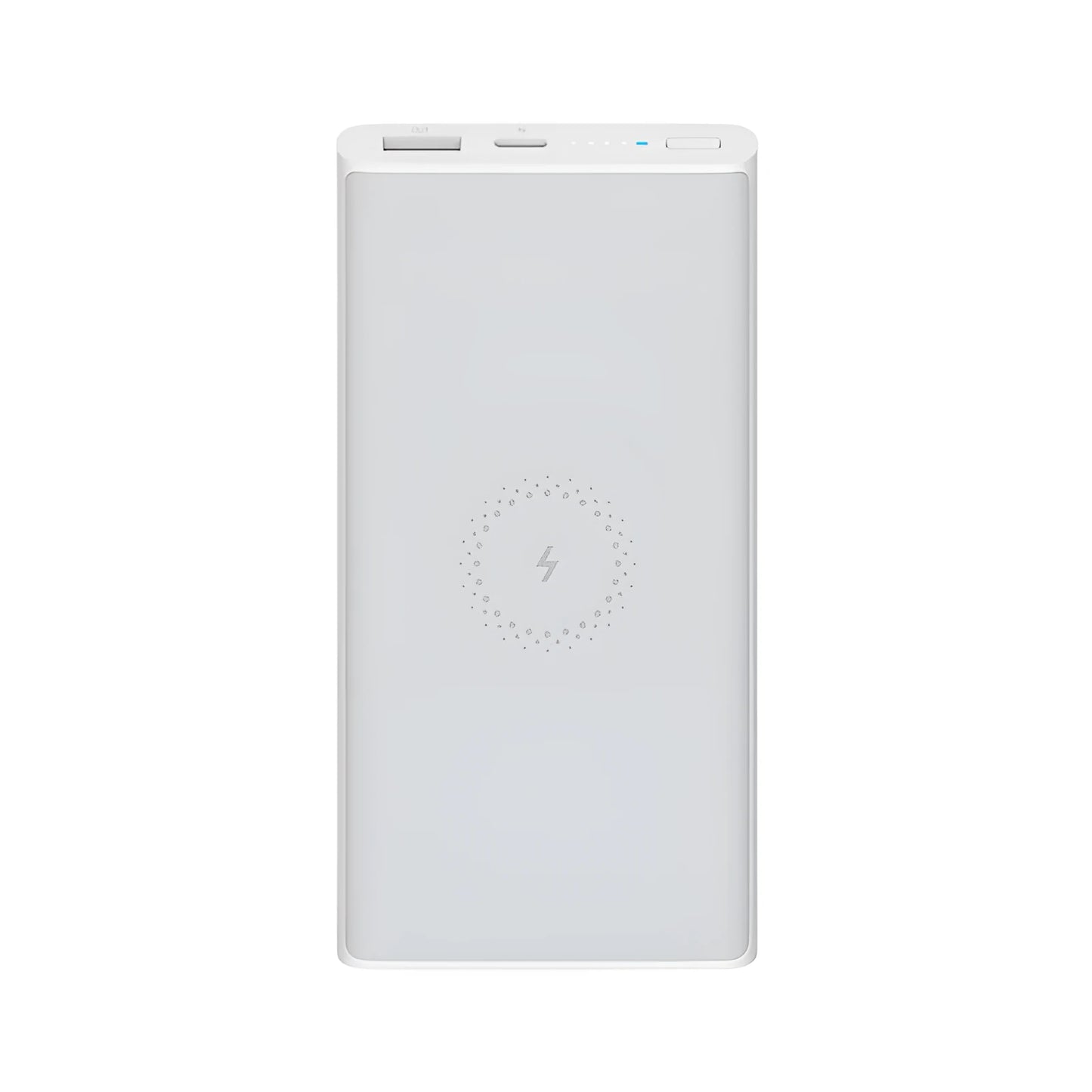 Black or white 10000mAh power bank with USB Type-C input and wireless charging surface