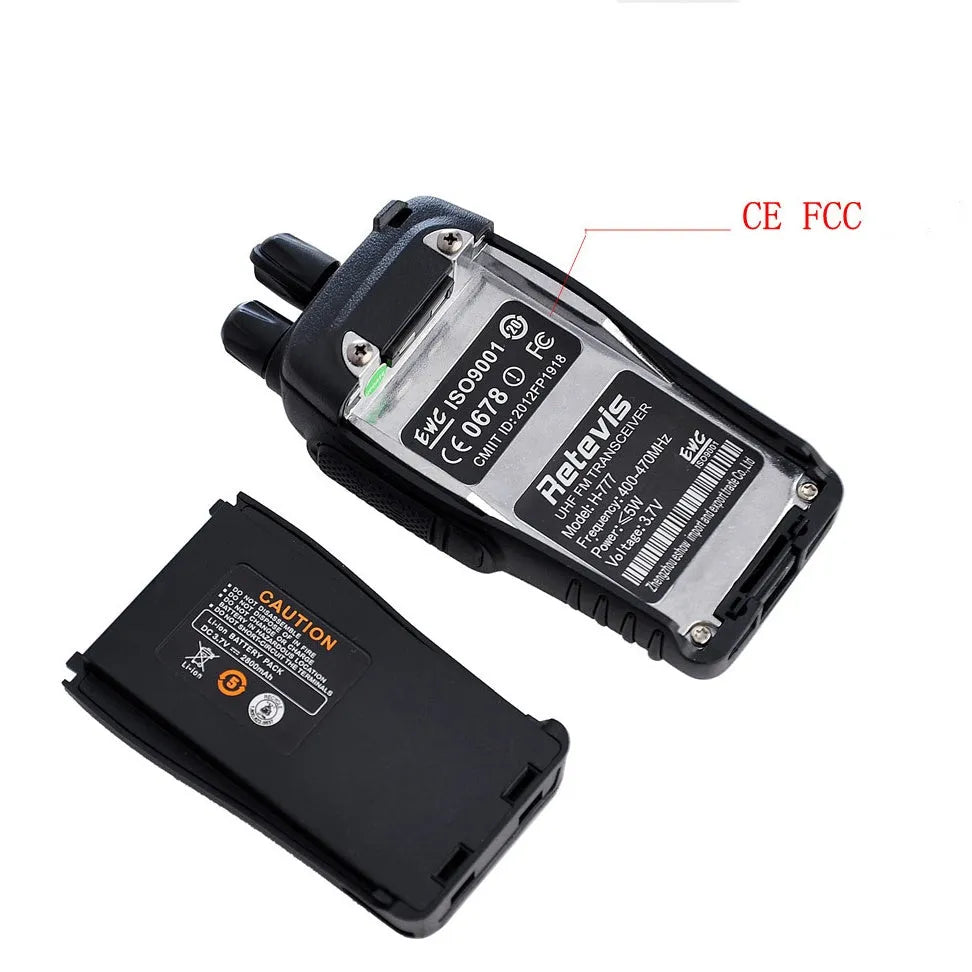 H777 black civil walkie talkie with antenna, 60x33x115mm UHF 400-470MHz two way radio