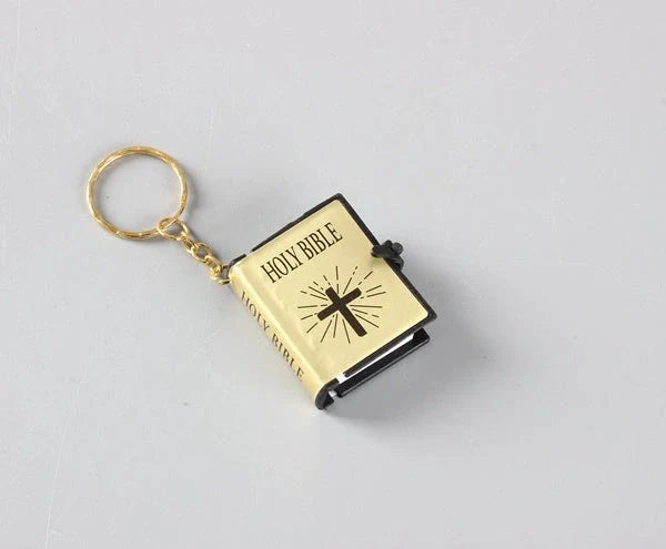 Mini Holy Bible PVC Leather Keychain with Cross Design - Durable and Faith-Inspired