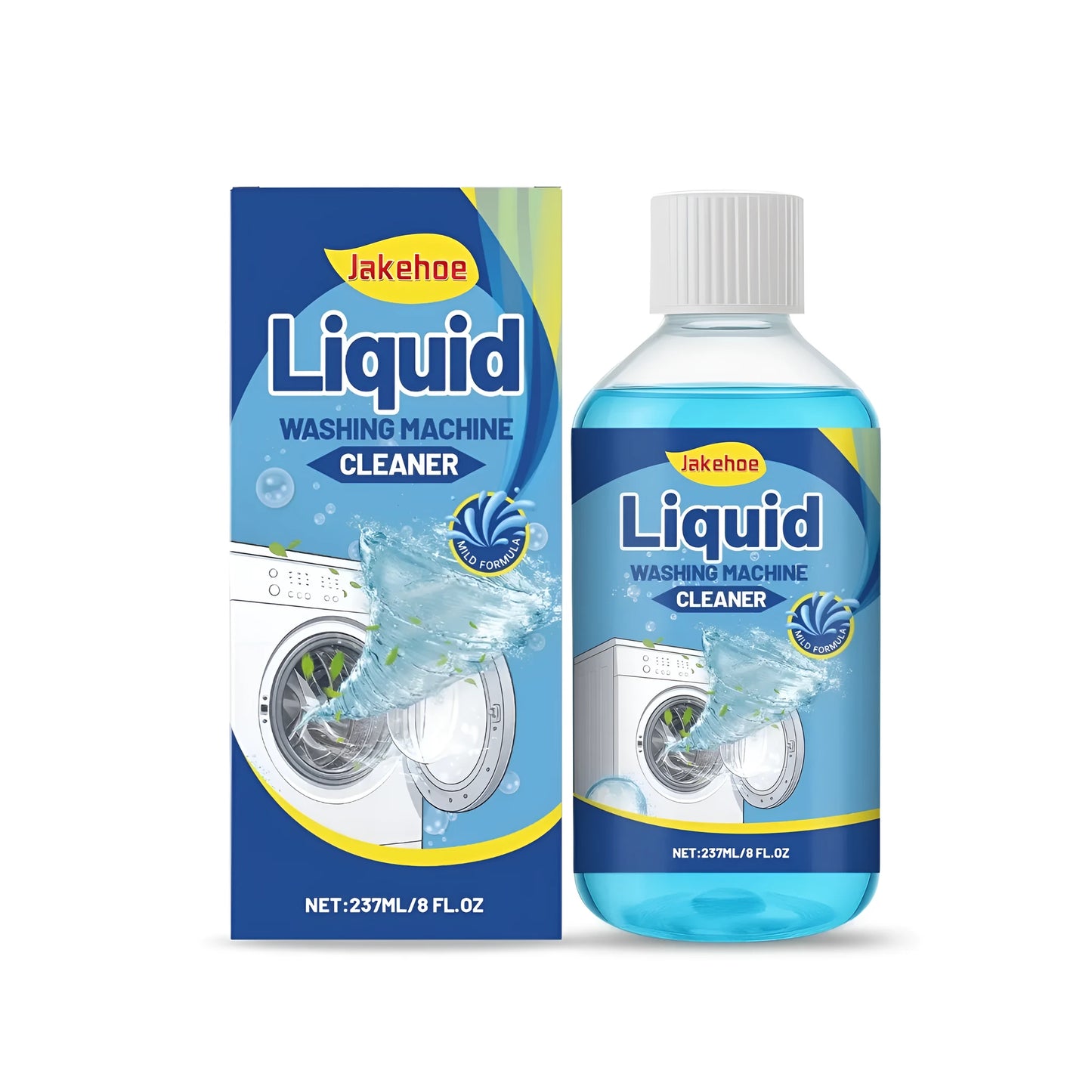 237ml bottle of liquid washing machine cleaner on a washing machine drum