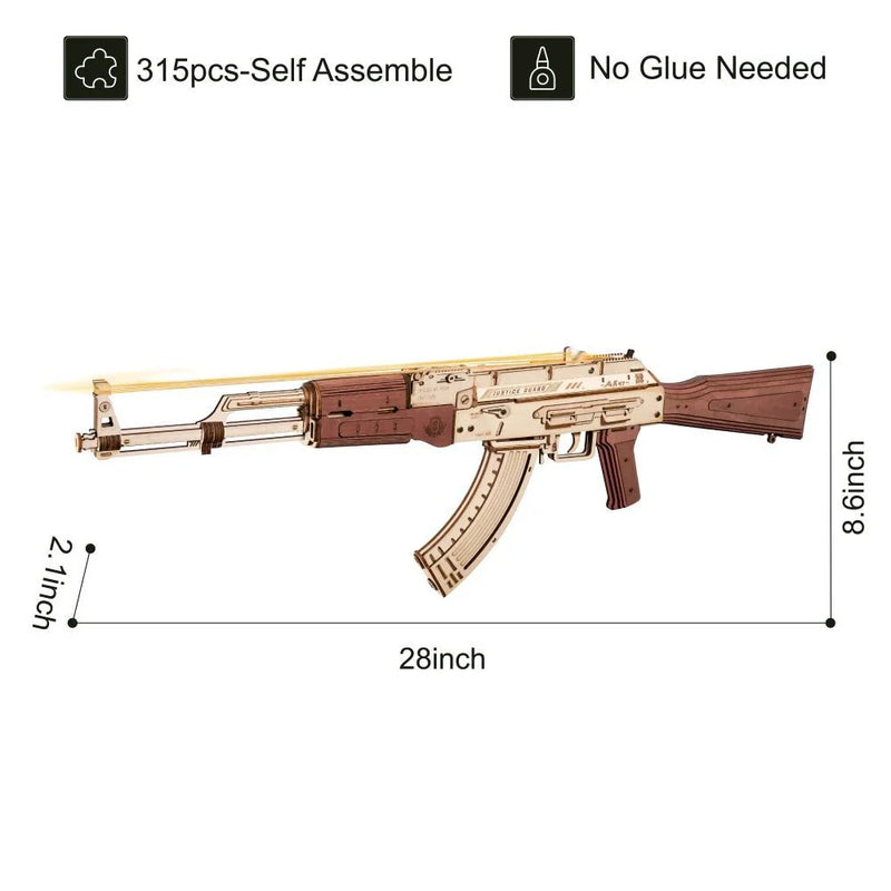 Realistic Wooden AK-47 Rifle with Dual Firing Modes - A Unique DIY Toy for All Ages