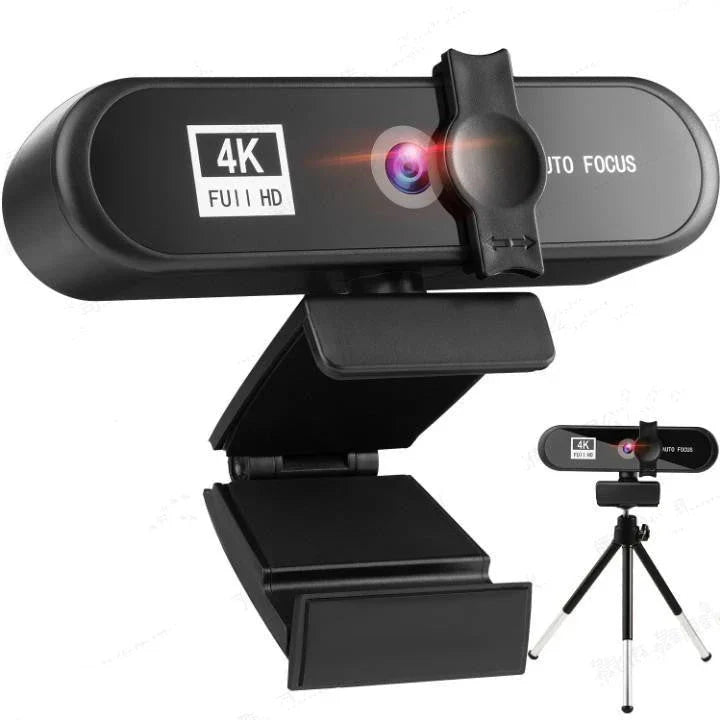 A high-quality 4K auto-focus computer camera with dual stereo microphones for exceptional video and audio performance