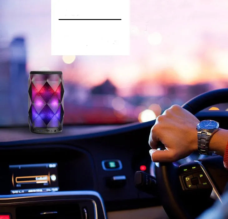 Black crystal diamond-cut Coke can shaped Bluetooth speaker with colourful starry sky LED lighting.