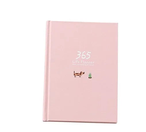 Hardback 365 day planner notebook, 13.5 x 18.2cm, 228 pages, 100gsm white cattle paper, Dark Green or Pink