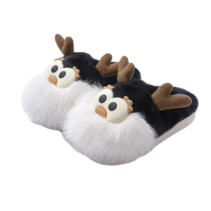 Cozy Cartoon Deer Slippers with Plush Fabric, Thick EVA Soles, and Whimsical Design for Comfortable Indoor Wear