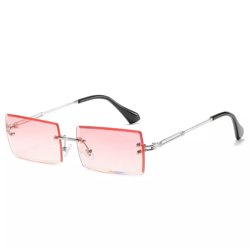 Rimless cut edge square sunglasses with PC lenses for UV protection