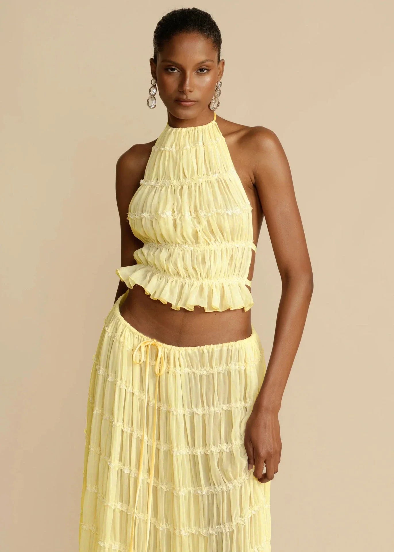 Sleeveless backless crop top and pleated maxi dress set in various colors