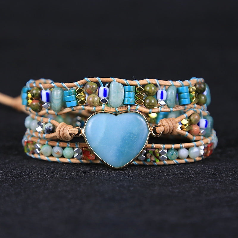 hhomeenjoy.com Adjustable Heart Charm Bracelet with Amazonite for Women and Teens