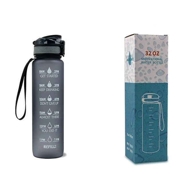 1-Liter Tritan Sports Water Bottle with Time Markers, Bounce Cover, and Motivational Design