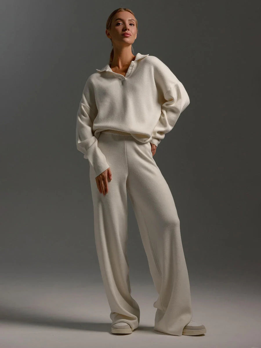 Women's stylish and comfortable cotton two-piece sweater set for fall and winter