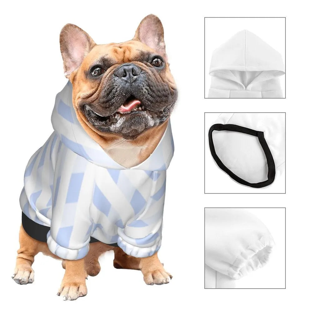 Black small pet hooded sweater with full-width single-sided print, polyester, sizes XS to XXL, for small dogs