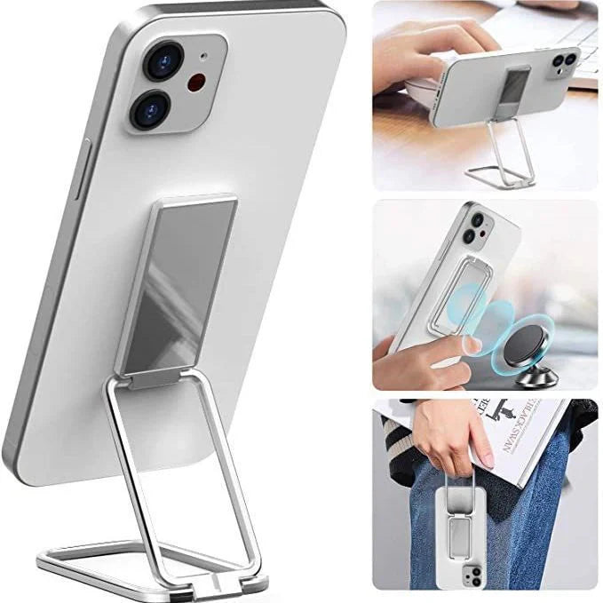 Foldable mobile phone holder with magnetic bracket in silver, rose gold, black, and gold