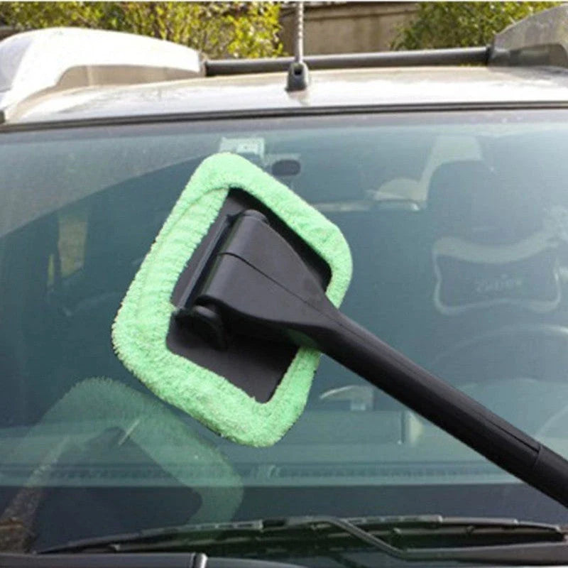 Versatile car window cleaning tool with long handle and microfiber pad for easy, streak-free window cleaning