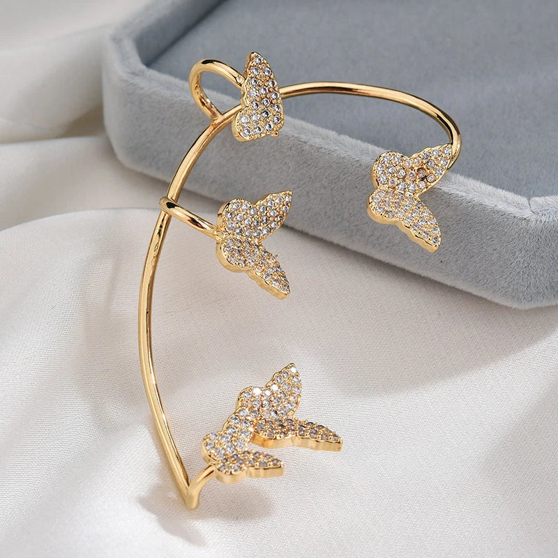 Stylish butterfly ear clips with sparkling zircon stones in gold and silver finishes