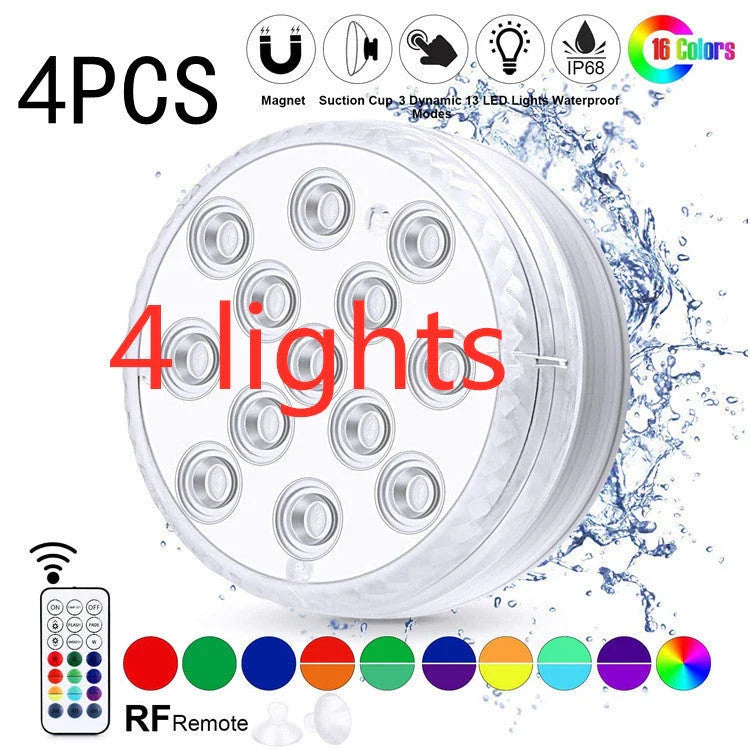 Radiant Underwater LED Lights in various aquatic settings, including pools, fountains, and spas