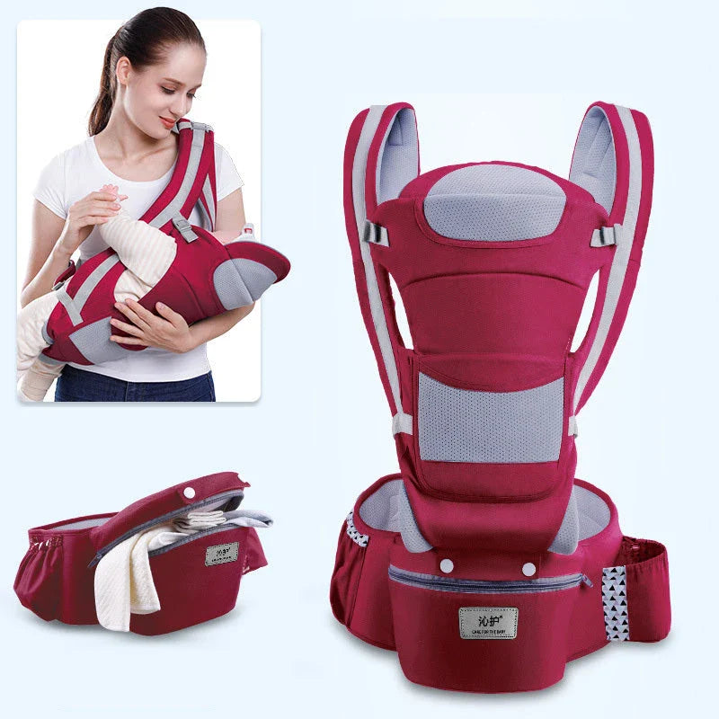 3-in-1 ergonomic baby carrier with multiple carry options, including front-facing and hip-hugging, designed for newborns to toddlers