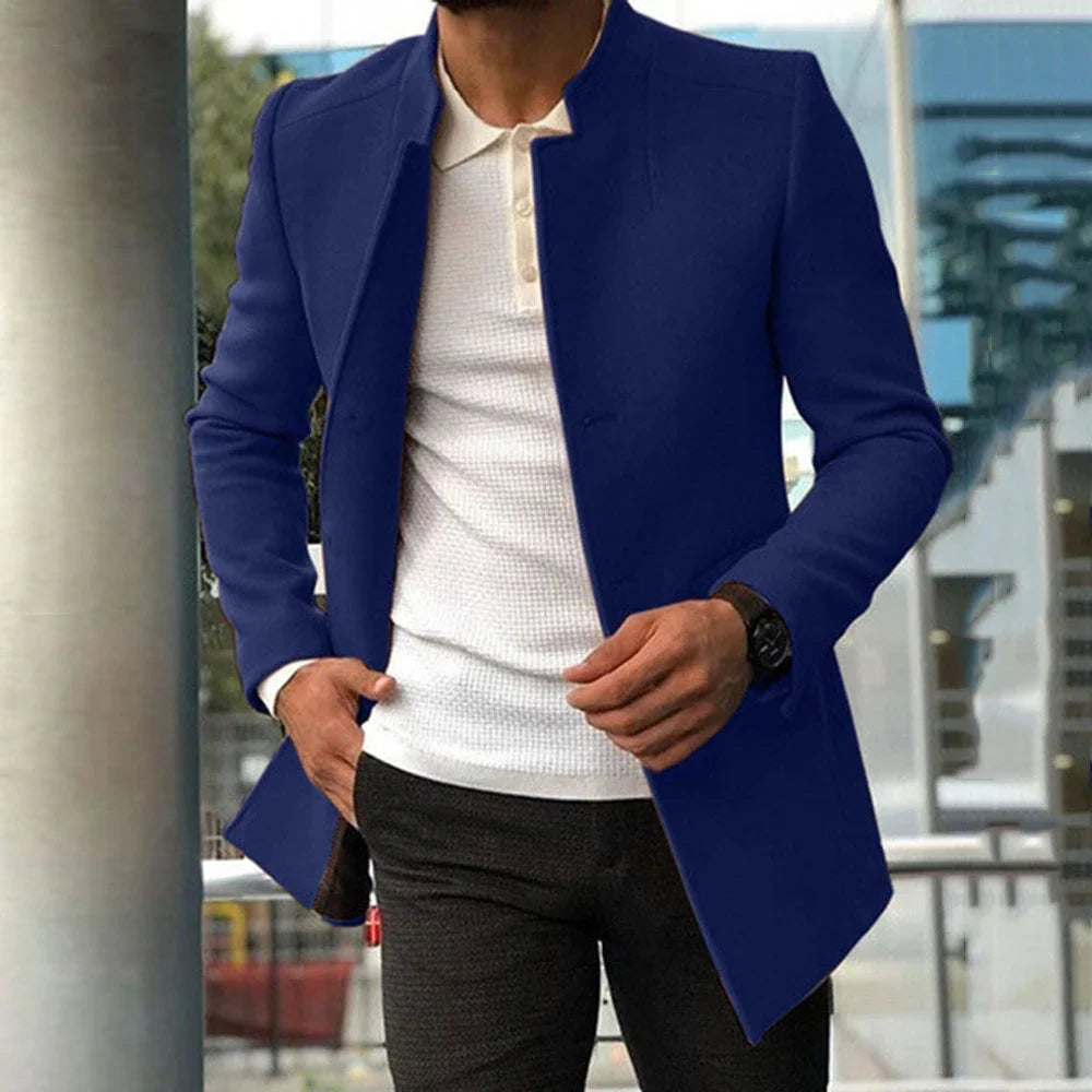 Men's single-breasted jacket in classic colors like khaki, black, grey, blue, and army green