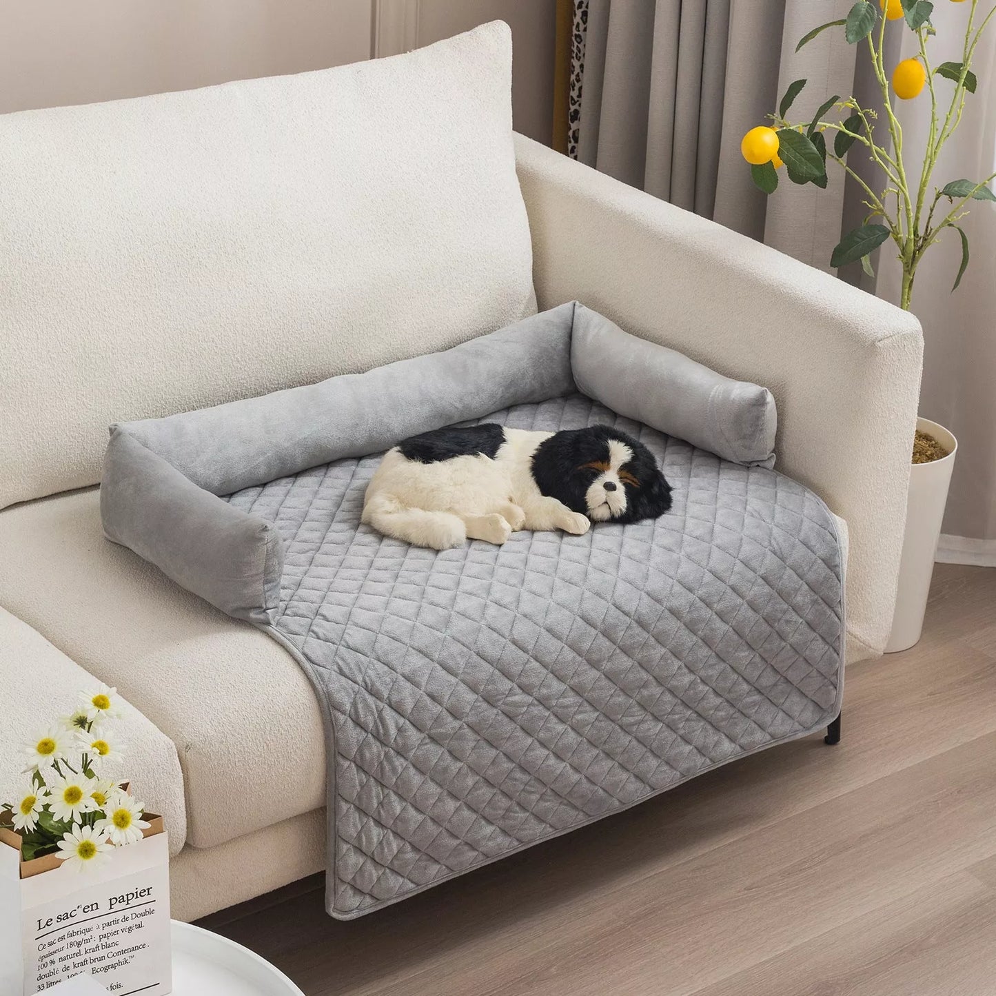 Curved design pet sofa bed for large dogs with removable plush cushion
