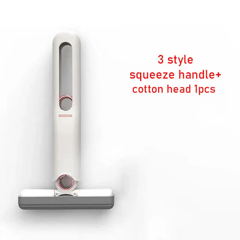 Versatile floor cleaning mop with single-handed squeeze handle, push-pull dehydration mechanism, and biodegradable cotton head