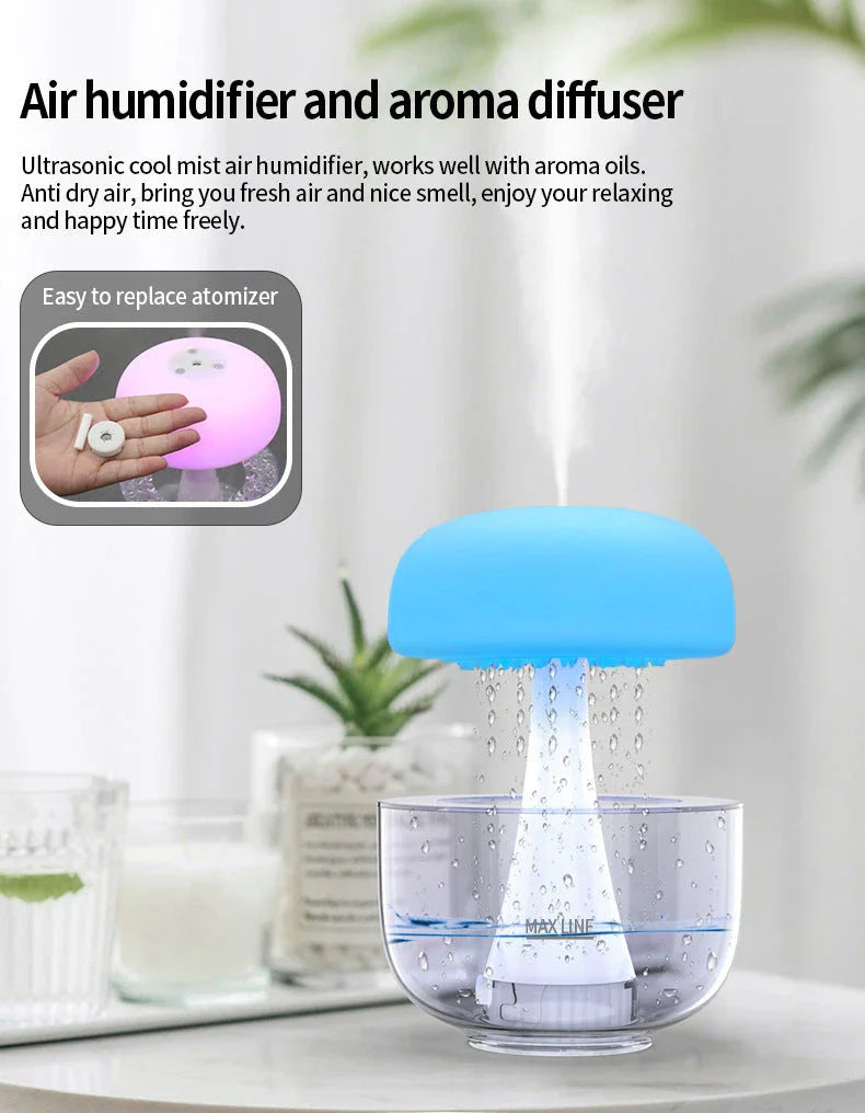 Humidifier with cloud-like mist, ambient lighting, and essential oil aroma for home decor