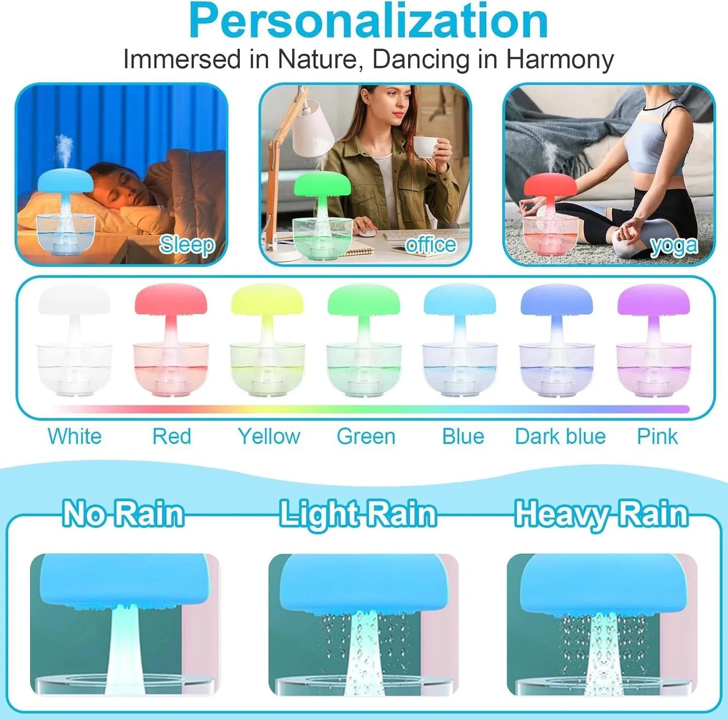 Humidifier with cloud-like mist, ambient lighting, and essential oil aroma for home decor