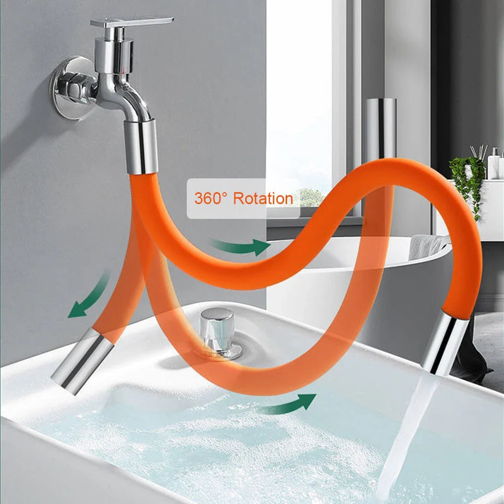 Adjustable bathroom faucet extender with 360-degree rotation for extended reach and flexible positioning