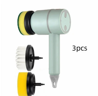 Cordless electric scrub brush with interchangeable brush heads for cleaning kitchens, bathrooms, tiles, and more