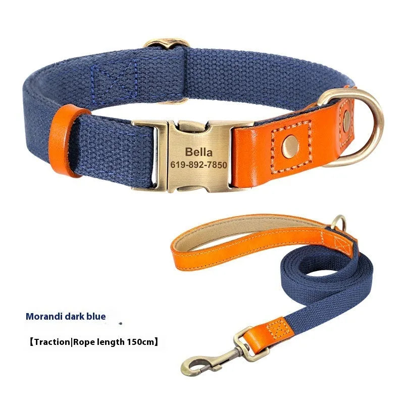 Small dog mohair collar and matching leash in muted green colour with lettering.