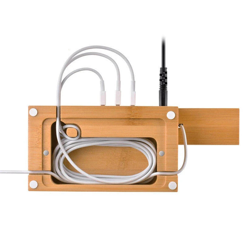 Premium bamboo charging station with slots for iPhone, iPad, and Apple Watch