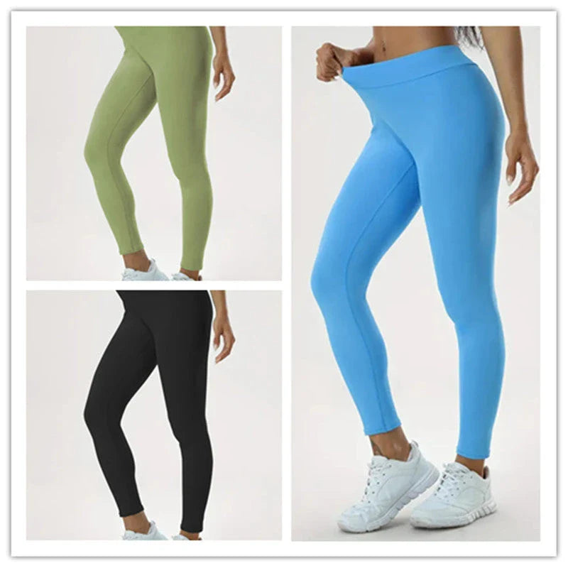 Slimming high-waist yoga pants with hidden tummy control, available in various colors and sizes