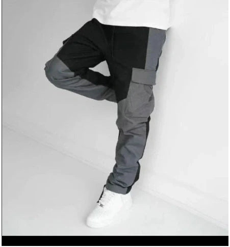 Men's multi-pocket loose-fit trousers in black and grey, perfect for casual wear