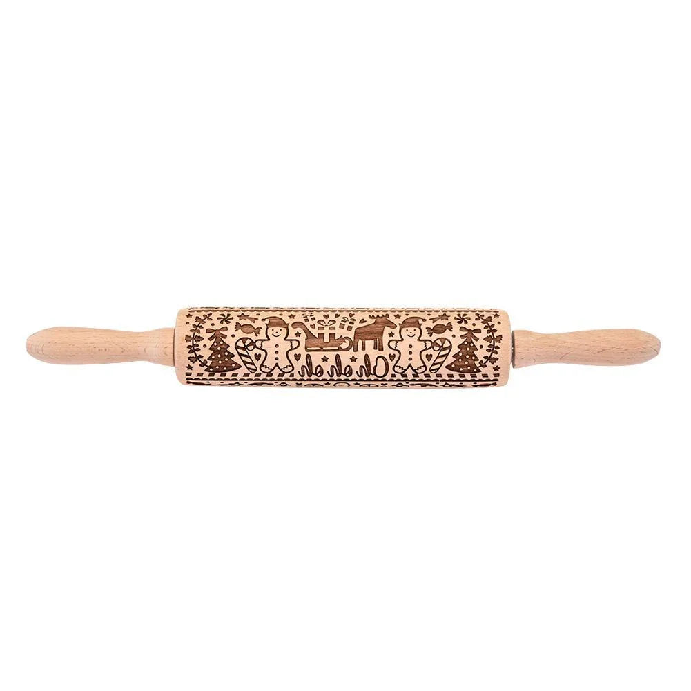 Beautifully engraved Christmas snowflake-patterned rolling pin for creating intricate designs on cookies, pastries, and soft candies