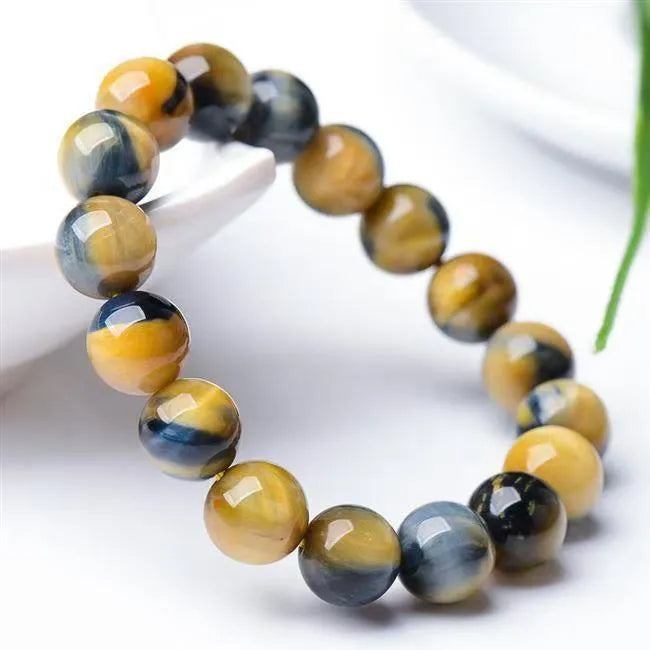 Fantasy Tiger Eye agate stone bracelet with 10mm round geometric beads