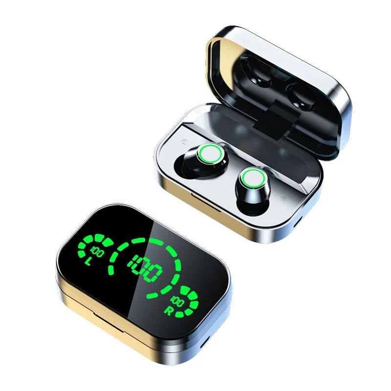 Premium wireless Bluetooth earbuds with smart digital display, noise-cancelling microphone, and graphene composite diaphragm for superior sound quality