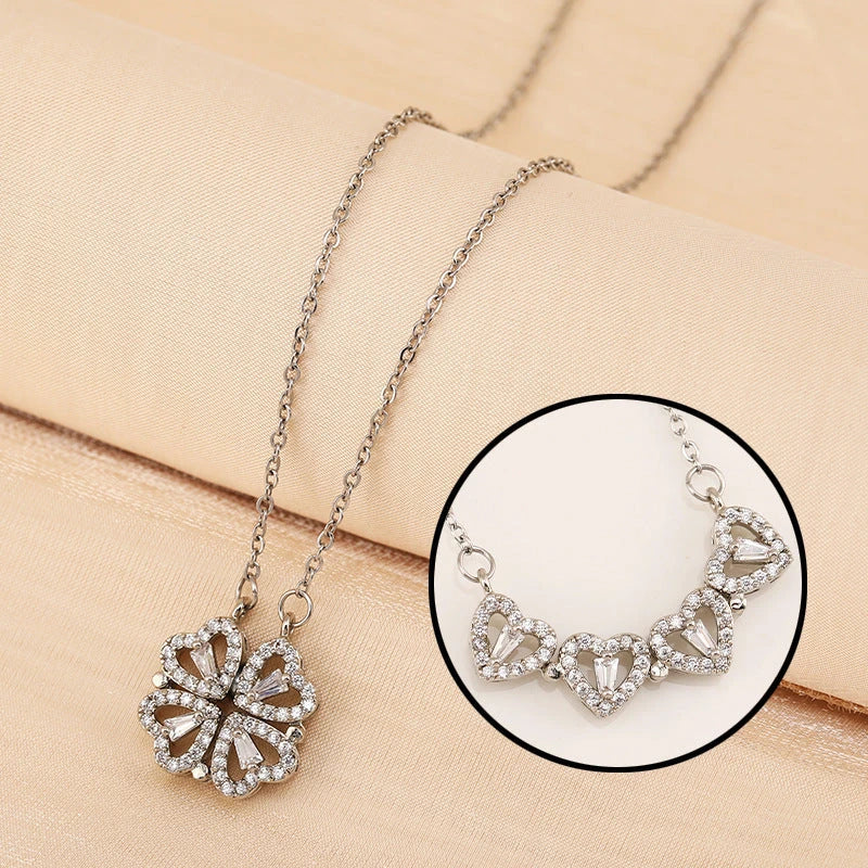 Radiant four-leaf clover necklace made of premium titanium steel with a dazzling diamond-inlaid design, available in gold, silver, and rose gold finishes