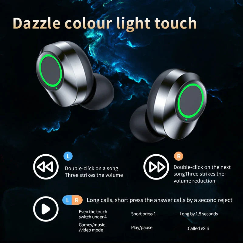 Premium wireless Bluetooth earbuds with smart digital display, noise-cancelling microphone, and graphene composite diaphragm for superior sound quality