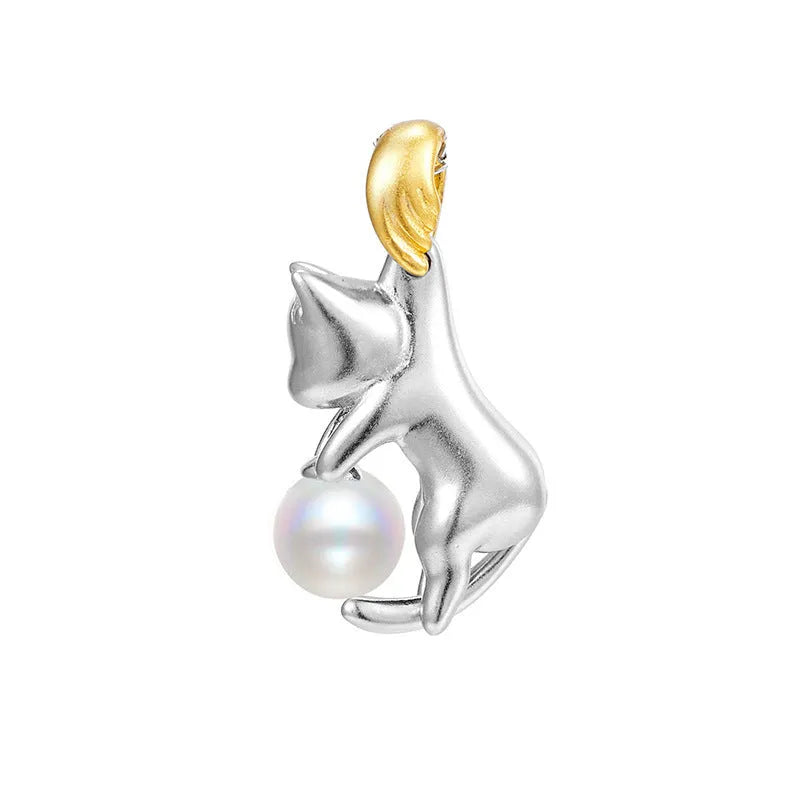 925 sterling silver clavicle chain with cat charm and electroplating for durability