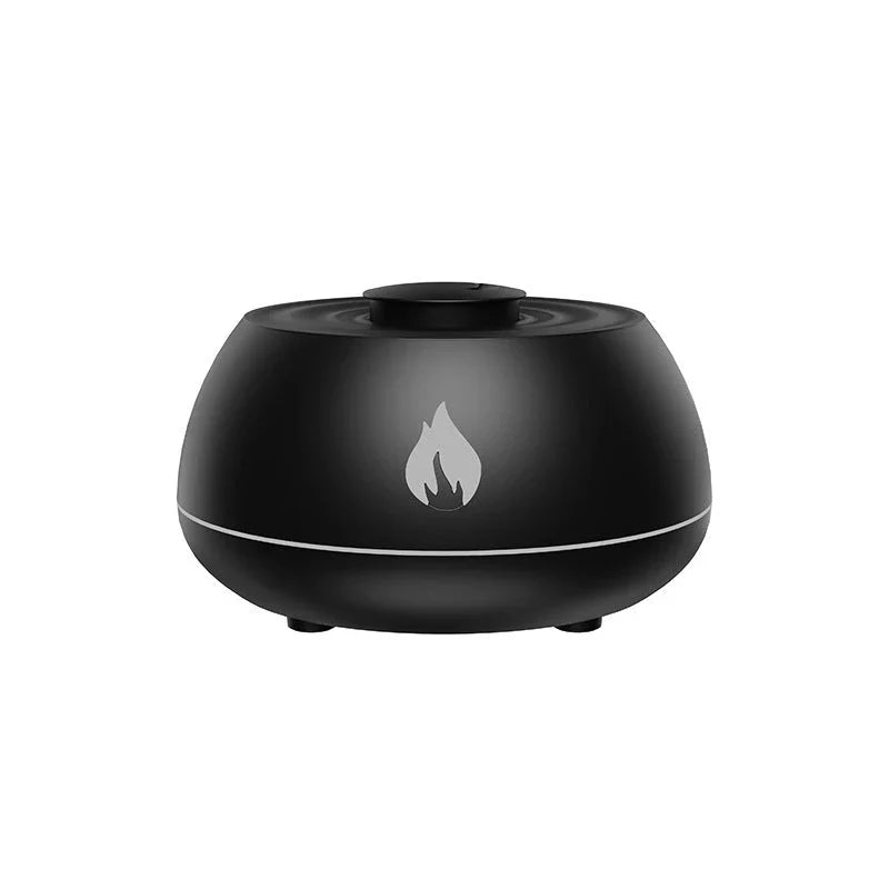 Aromatherapy diffuser with realistic flame-like lighting, color-changing mood lights, and essential oil diffusion capabilities