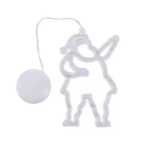 Decorative battery-powered LED chandelier lights with holiday-themed designs like Santa, snowmen, and stars
