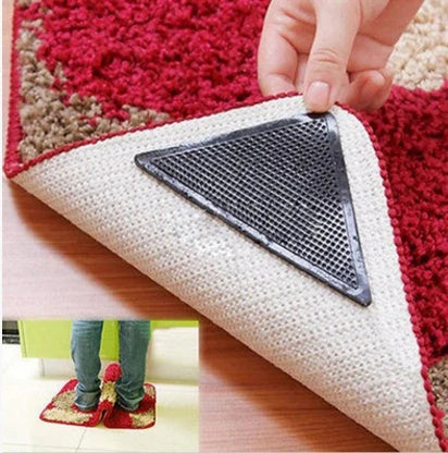 Secure rug grippers with polymer technology to prevent curling, slipping, and tripping on hardwood, tile, and other floor surfaces