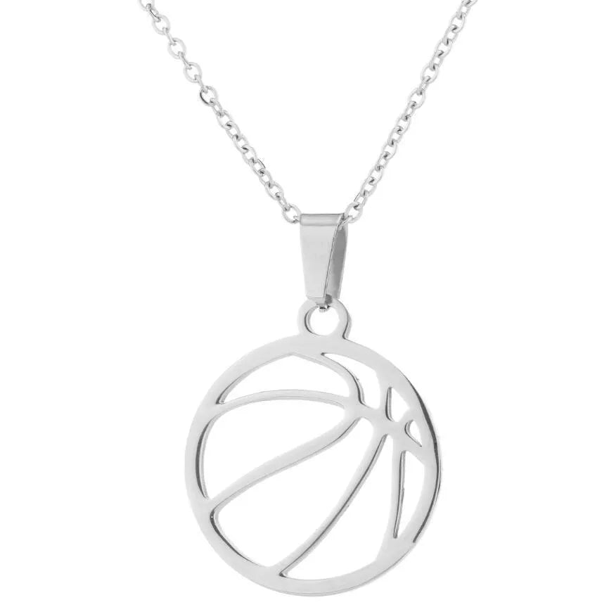 Stainless steel volleyball necklace in gold or silver finish, perfect for sports enthusiasts