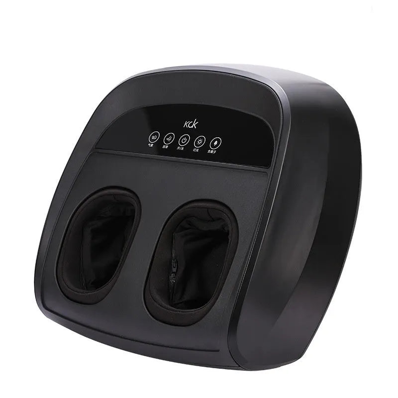 Flip automatic foot sole massager in black colour showing infrared therapy and timer functions