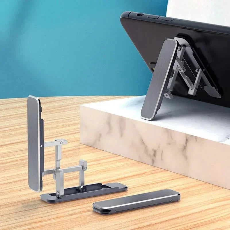 Versatile aluminum alloy folding phone stand with adjustable viewing angle for hands-free mobile productivity