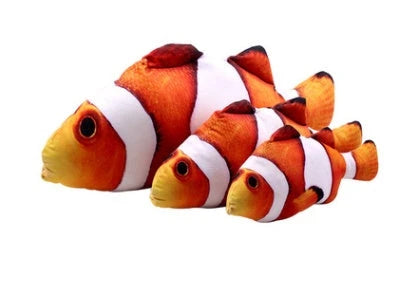 Soft, plush fish-shaped cat toy in vibrant colors with realistic design and construction