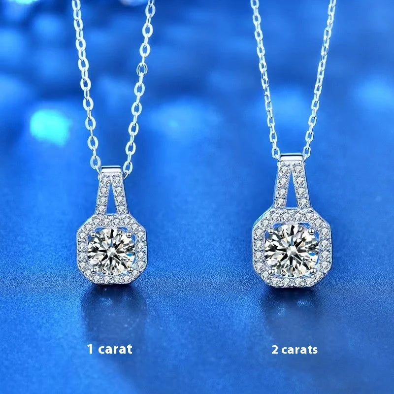Moissanite S925 Sterling Silver Necklace with geometric pendant, available in white gold colors