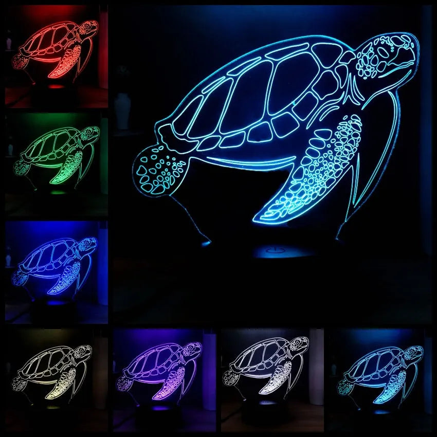 3D acrylic turtle-shaped LED night light with multi-colour glow and remote control.