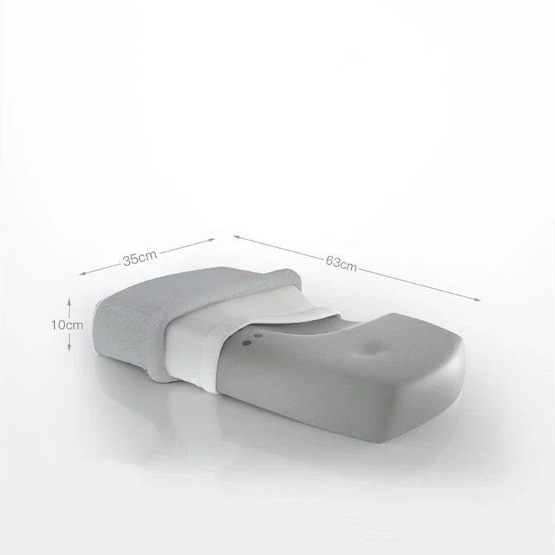 Premium memory foam neck massage pillow with adjustable loft and breathable knitted cotton cover for comfortable, pain-relieving sleep