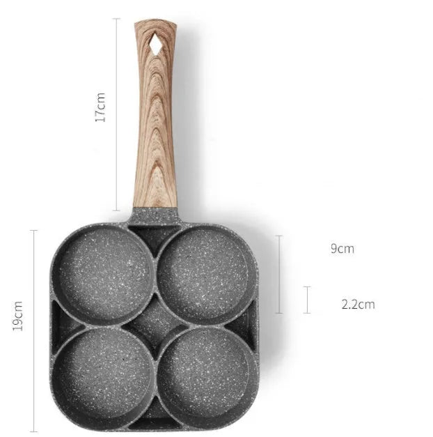 Aluminium four-hole non-stick frying pan with bakelite handle for omelettes and pancakes